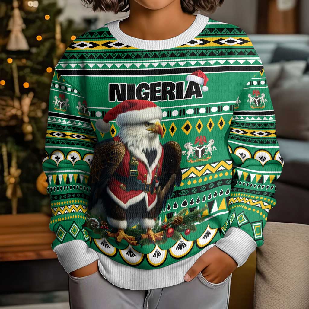 Nigeria Christmas Kid Ugly Christmas Sweater Eagle Santa African Pattern - Wonder Print Shop