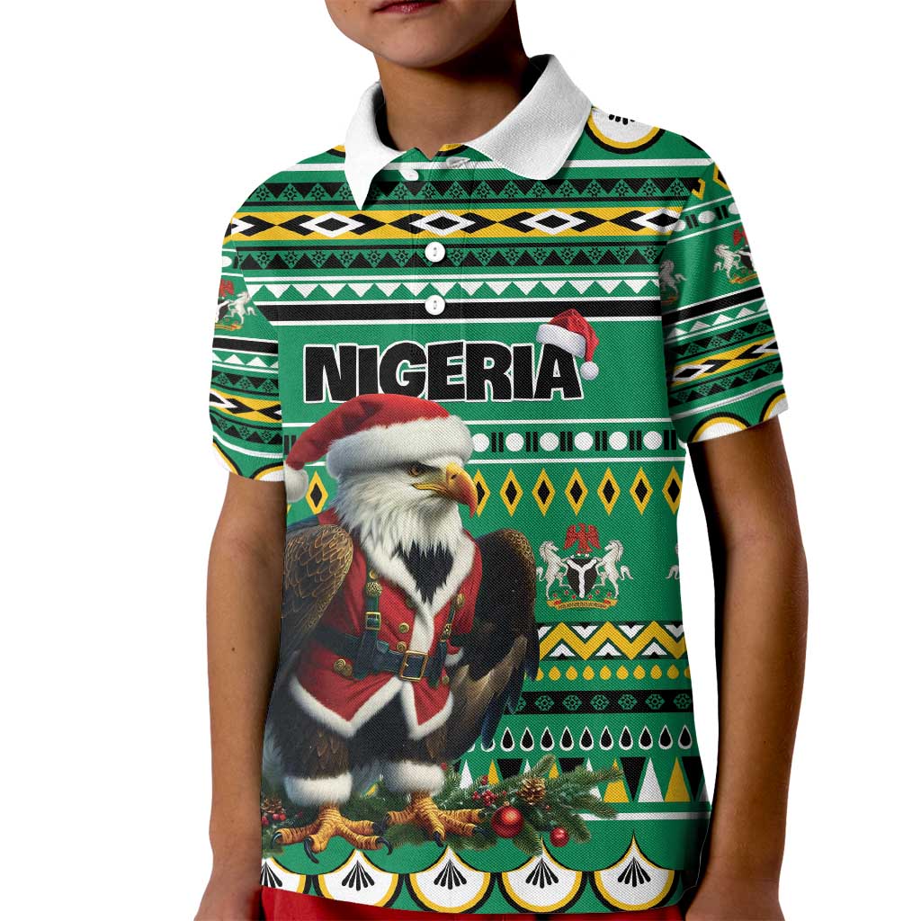 Nigeria Christmas Kid Polo Shirt Eagle Santa African Pattern - Wonder Print Shop