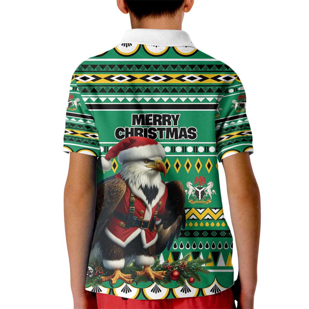 Nigeria Christmas Kid Polo Shirt Eagle Santa African Pattern - Wonder Print Shop