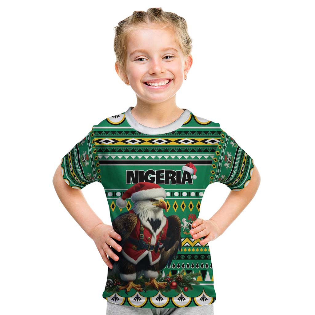 Nigeria Christmas Kid T Shirt Eagle Santa African Pattern - Wonder Print Shop