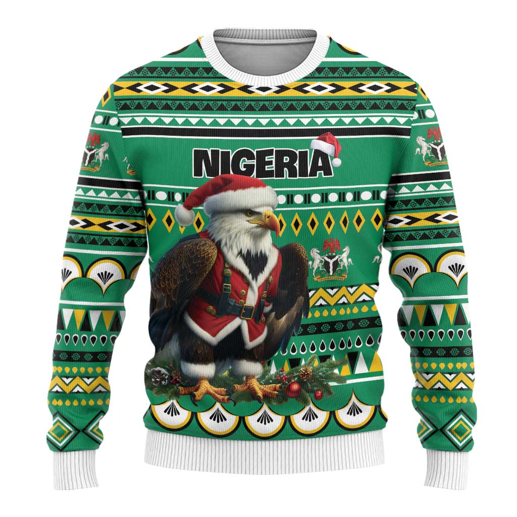 Nigeria Christmas Ugly Christmas Sweater Eagle Santa African Pattern - Wonder Print Shop