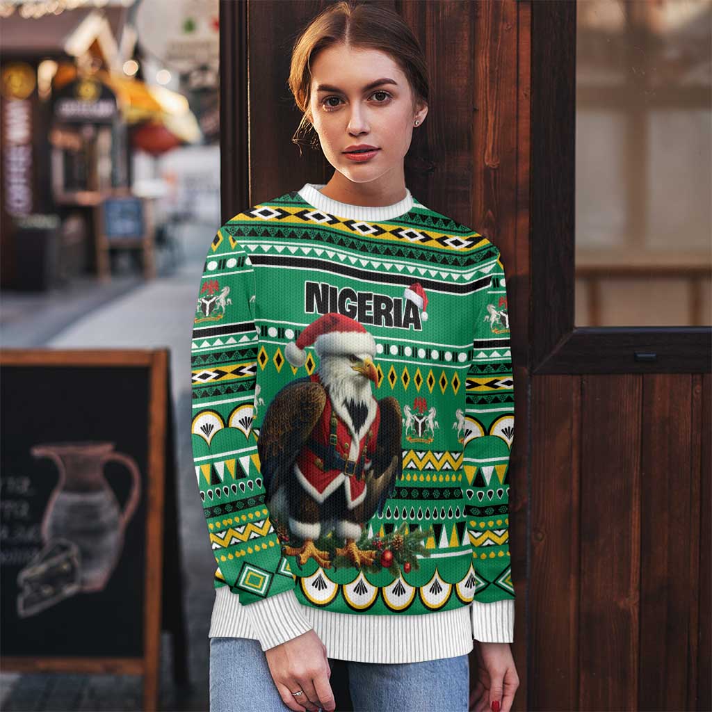 Nigeria Christmas Ugly Christmas Sweater Eagle Santa African Pattern - Wonder Print Shop