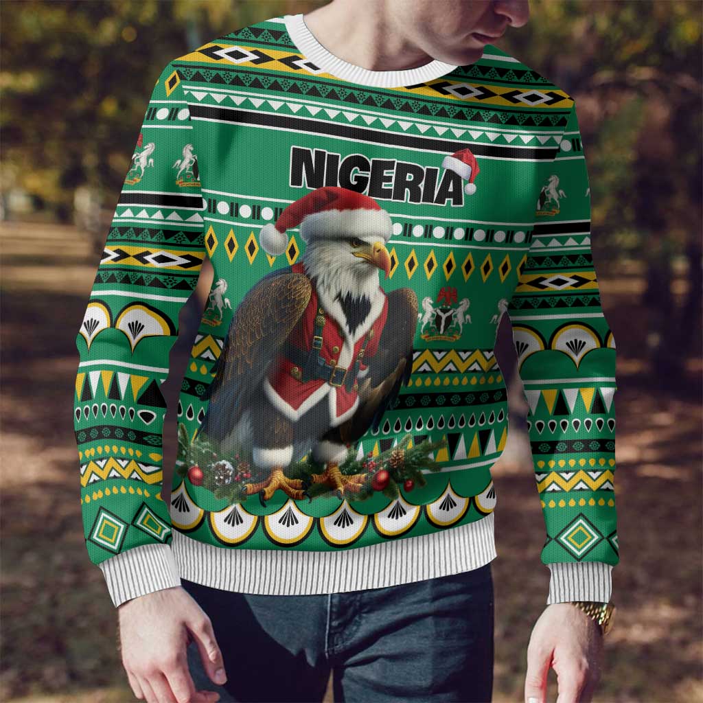 Nigeria Christmas Ugly Christmas Sweater Eagle Santa African Pattern - Wonder Print Shop