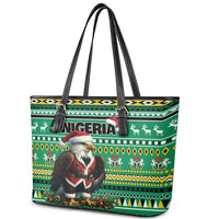 Nigeria Christmas Leather Tote Bag Eagle Santa African Pattern - Wonder Print Shop