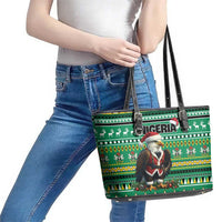 Nigeria Christmas Leather Tote Bag Eagle Santa African Pattern - Wonder Print Shop