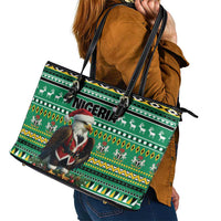Nigeria Christmas Leather Tote Bag Eagle Santa African Pattern - Wonder Print Shop
