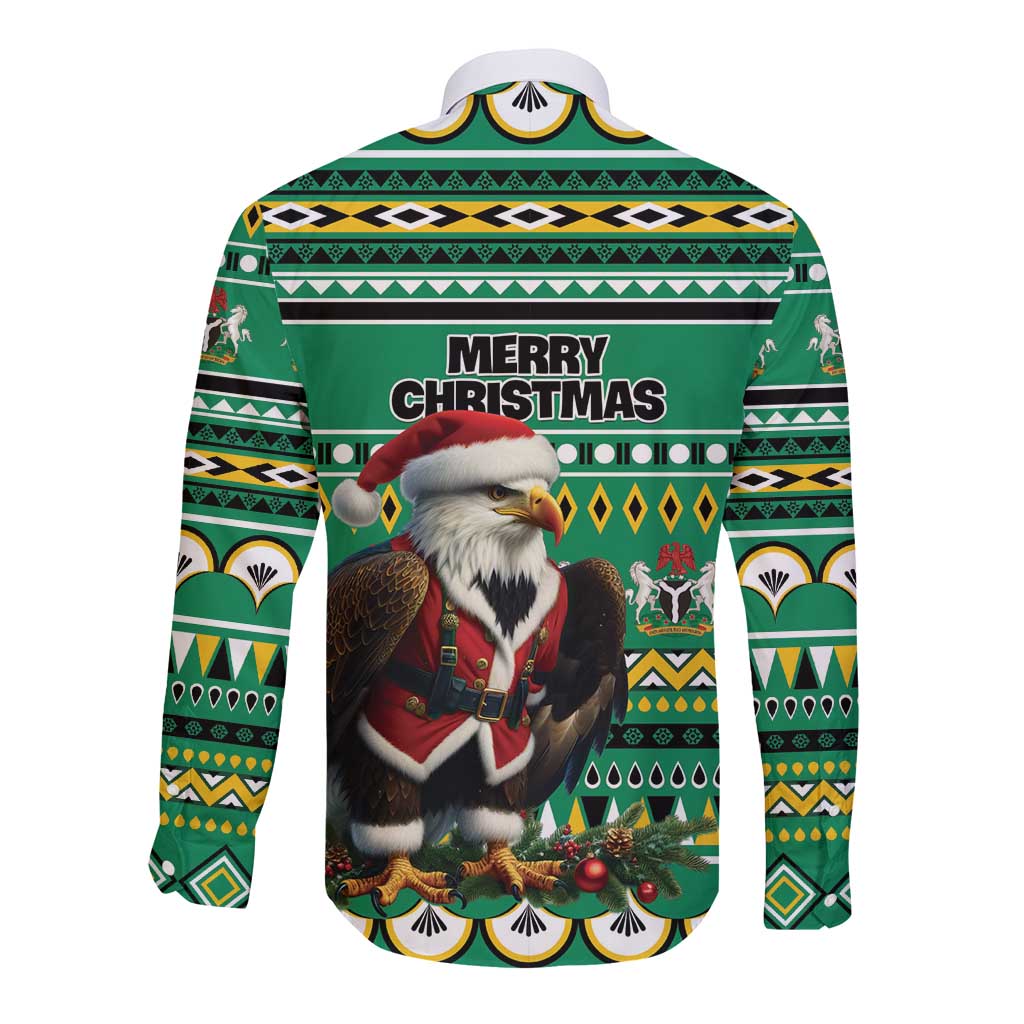 Nigeria Christmas Long Sleeve Button Shirt Eagle Santa African Pattern - Wonder Print Shop