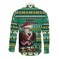 Nigeria Christmas Long Sleeve Button Shirt Eagle Santa African Pattern - Wonder Print Shop