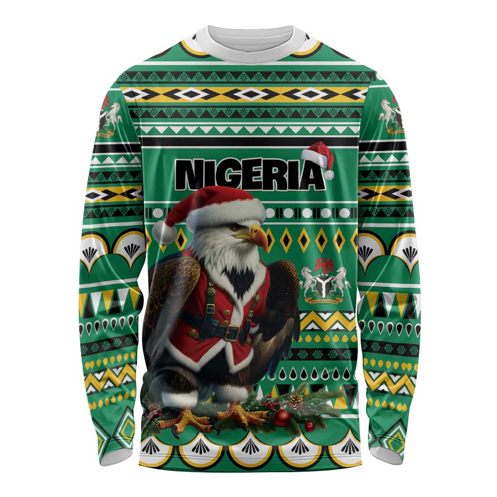 Nigeria Christmas Long Sleeve Shirt Eagle Santa African Pattern - Wonder Print Shop