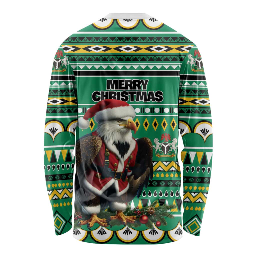 Nigeria Christmas Long Sleeve Shirt Eagle Santa African Pattern - Wonder Print Shop