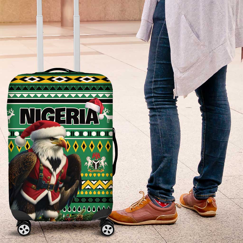 Nigeria Christmas Luggage Cover Eagle Santa African Pattern - Wonder Print Shop