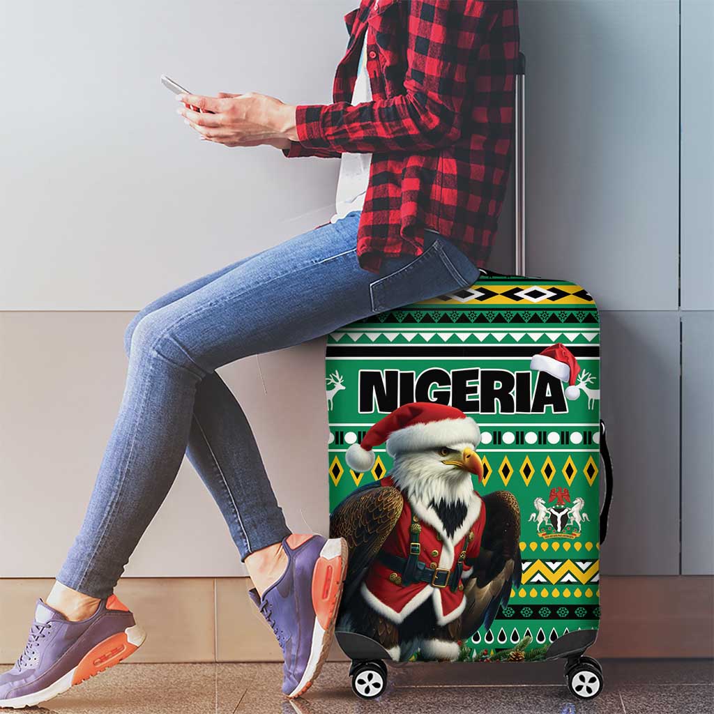 Nigeria Christmas Luggage Cover Eagle Santa African Pattern - Wonder Print Shop