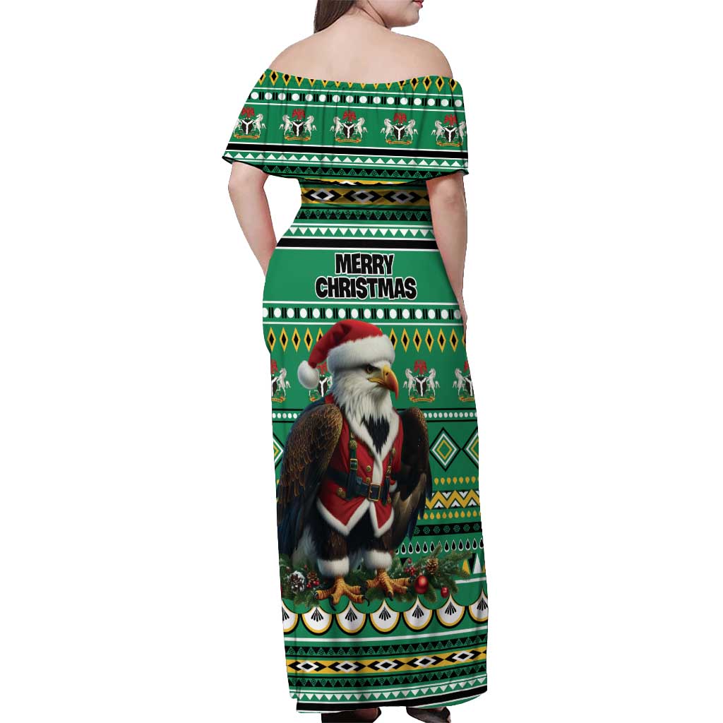 Nigeria Christmas Off Shoulder Maxi Dress Eagle Santa African Pattern - Wonder Print Shop