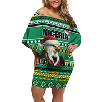 Nigeria Christmas Off Shoulder Short Dress Eagle Santa African Pattern - Wonder Print Shop