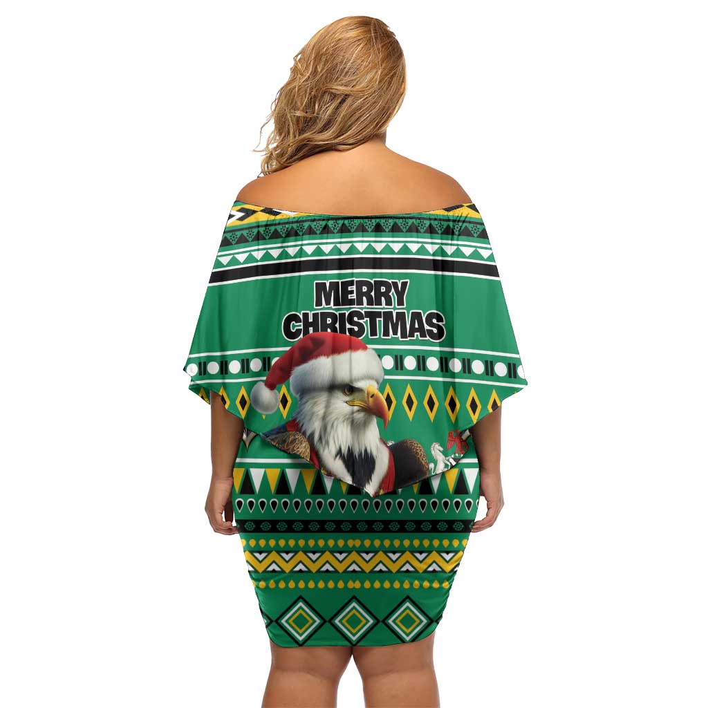 Nigeria Christmas Off Shoulder Short Dress Eagle Santa African Pattern - Wonder Print Shop