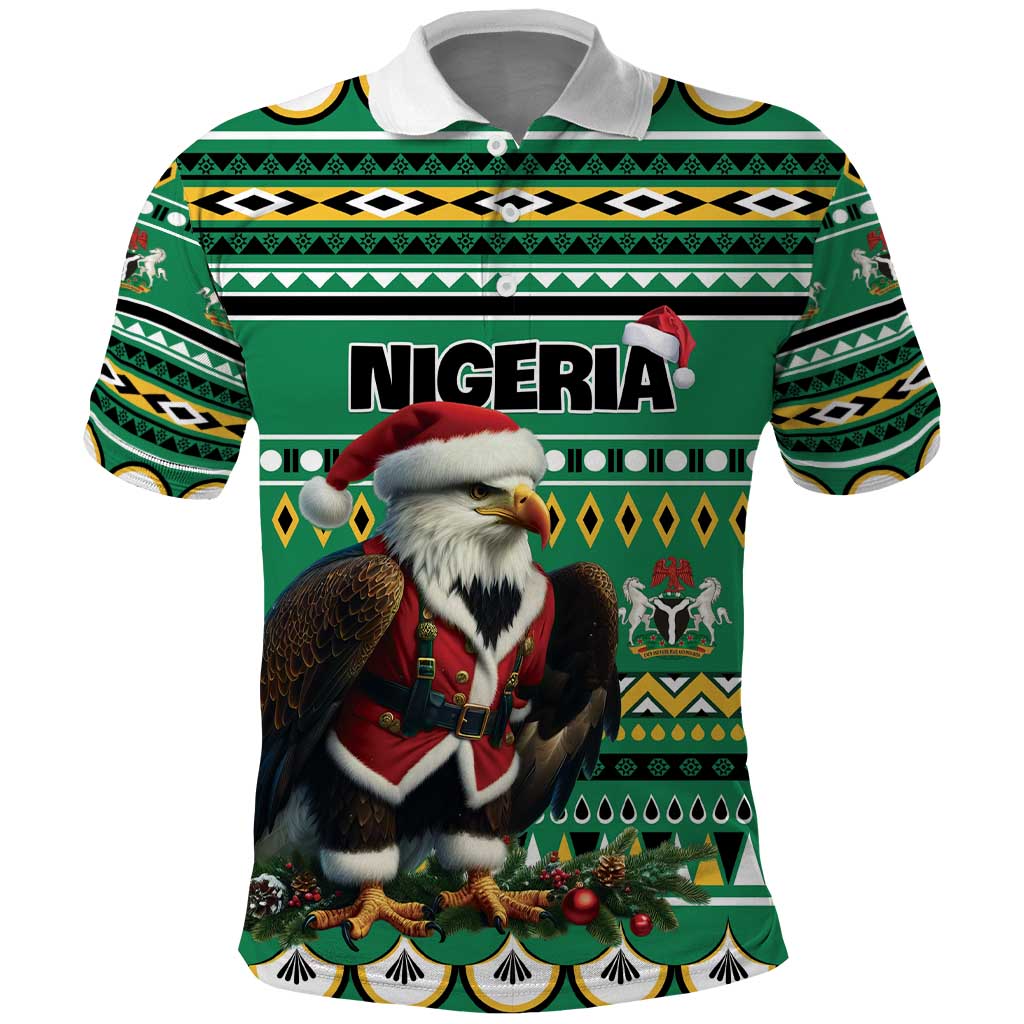 Nigeria Christmas Polo Shirt Eagle Santa African Pattern - Wonder Print Shop