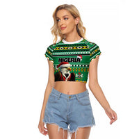 Nigeria Christmas Raglan Cropped T Shirt Eagle Santa African Pattern - Wonder Print Shop