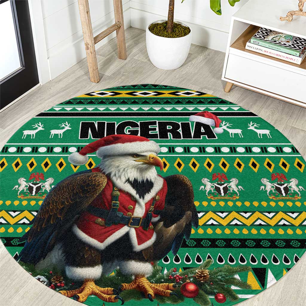 Nigeria Christmas Round Carpet Eagle Santa African Pattern