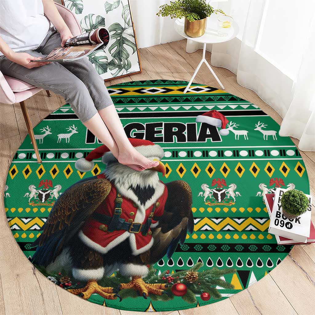 Nigeria Christmas Round Carpet Eagle Santa African Pattern
