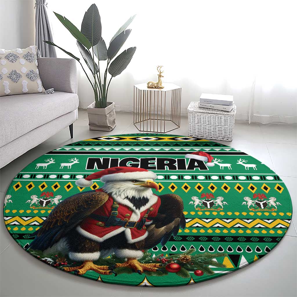 Nigeria Christmas Round Carpet Eagle Santa African Pattern