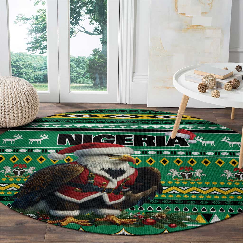 Nigeria Christmas Round Carpet Eagle Santa African Pattern