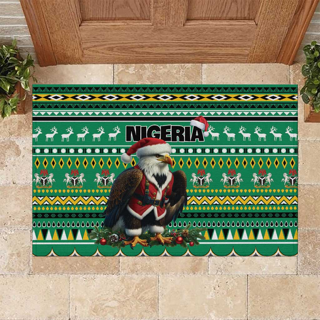 Nigeria Christmas Rubber Doormat Eagle Santa African Pattern - Wonder Print Shop