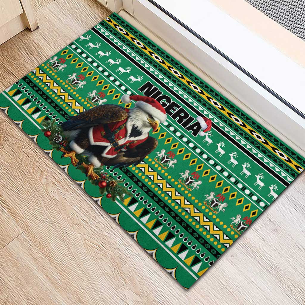 Nigeria Christmas Rubber Doormat Eagle Santa African Pattern - Wonder Print Shop
