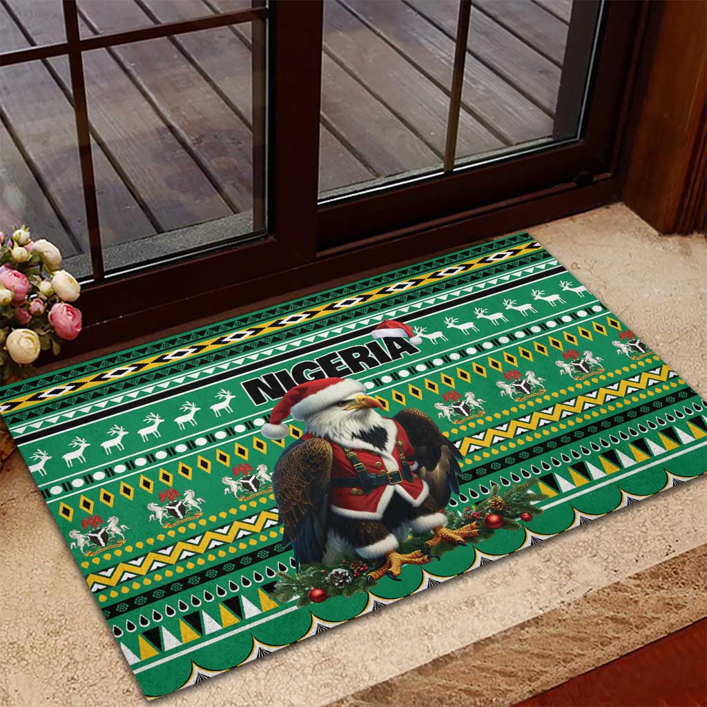 Nigeria Christmas Rubber Doormat Eagle Santa African Pattern - Wonder Print Shop