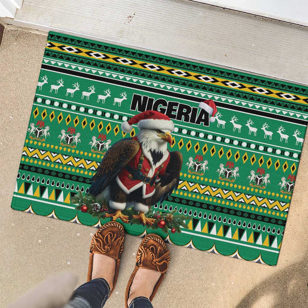 Nigeria Christmas Rubber Doormat Eagle Santa African Pattern - Wonder Print Shop