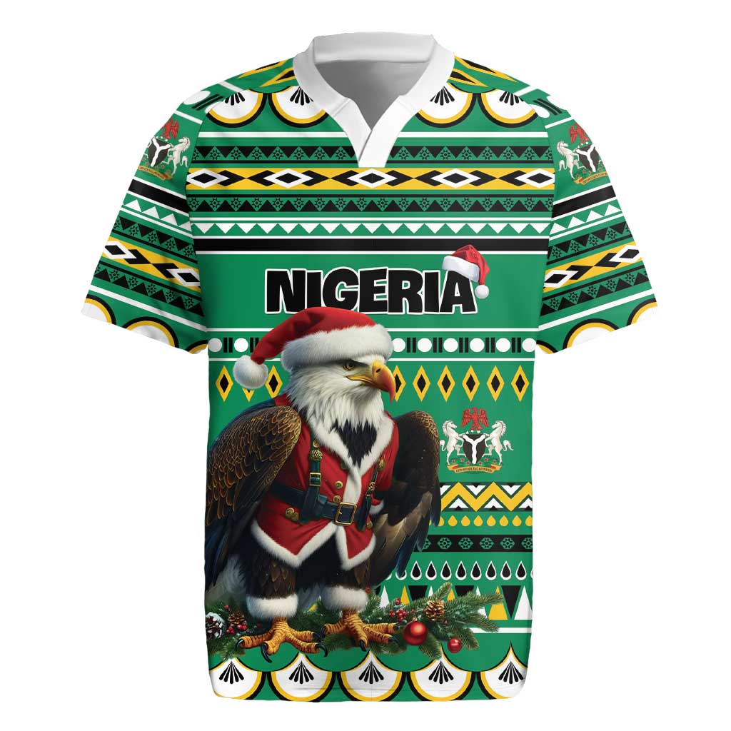 Nigeria Christmas Rugby Jersey Eagle Santa African Pattern - Wonder Print Shop
