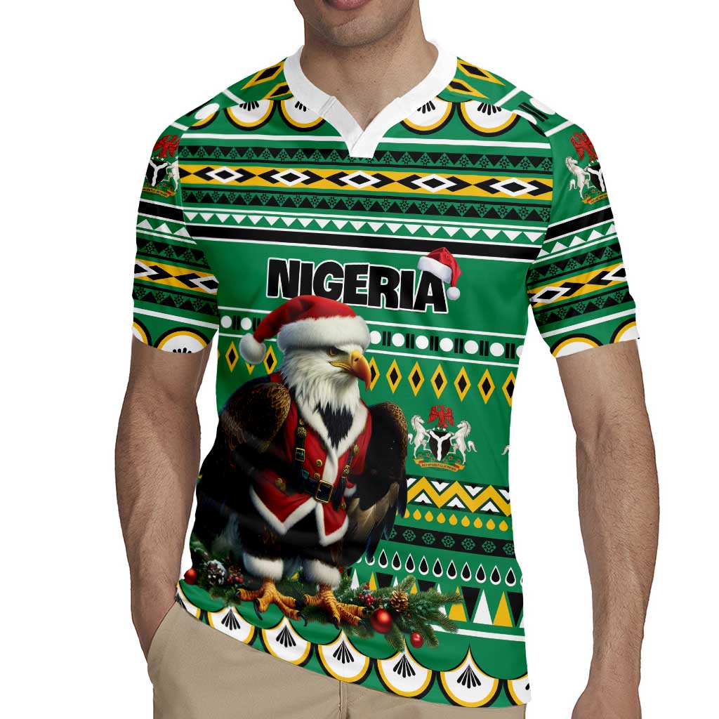 Nigeria Christmas Rugby Jersey Eagle Santa African Pattern - Wonder Print Shop