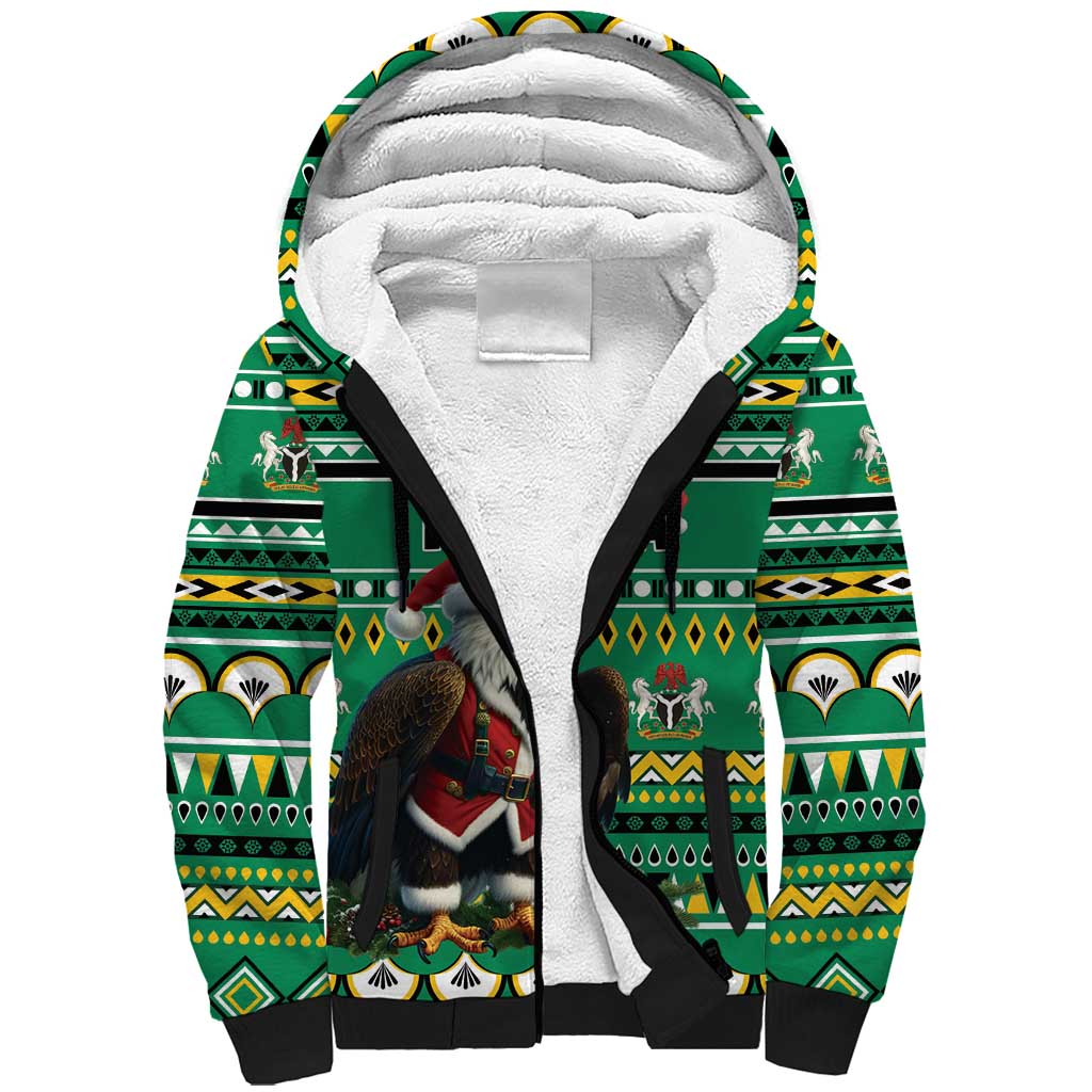 Nigeria Christmas Sherpa Hoodie Eagle Santa African Pattern - Wonder Print Shop
