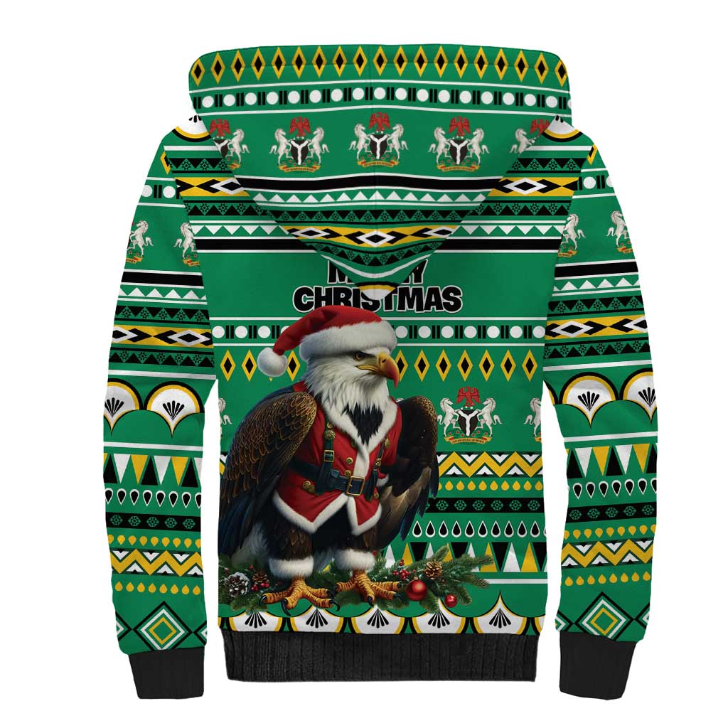 Nigeria Christmas Sherpa Hoodie Eagle Santa African Pattern - Wonder Print Shop