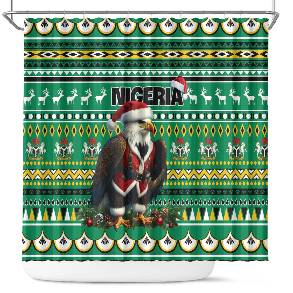 Nigeria Christmas Shower Curtain Eagle Santa African Pattern