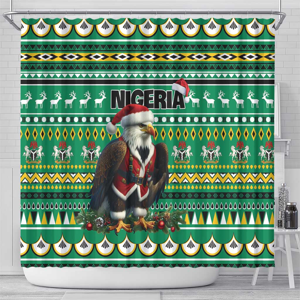 Nigeria Christmas Shower Curtain Eagle Santa African Pattern