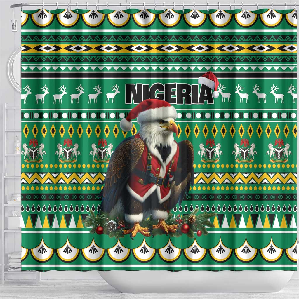 Nigeria Christmas Shower Curtain Eagle Santa African Pattern