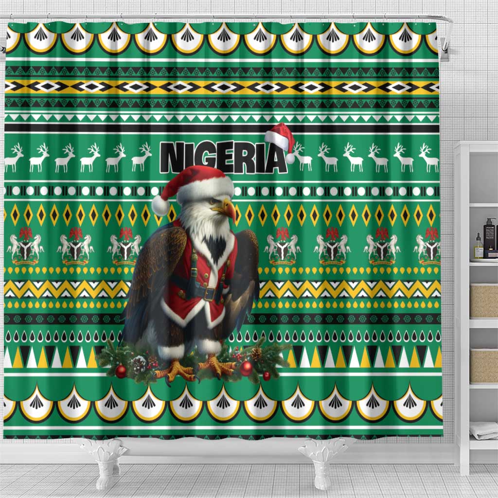 Nigeria Christmas Shower Curtain Eagle Santa African Pattern