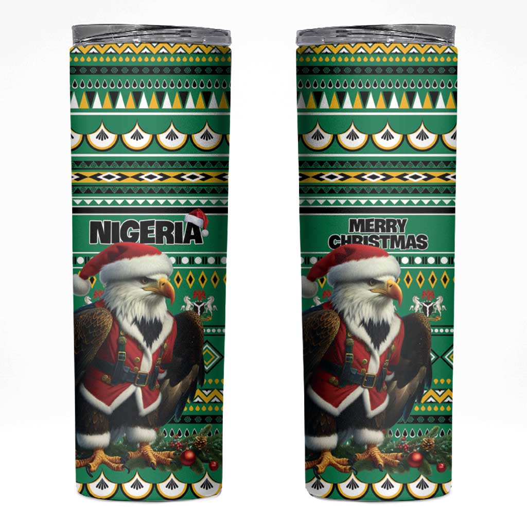 Nigeria Christmas Skinny Tumbler Eagle Santa African Pattern - Wonder Print Shop
