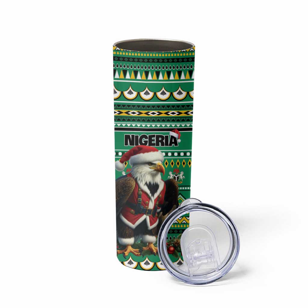 Nigeria Christmas Skinny Tumbler Eagle Santa African Pattern - Wonder Print Shop