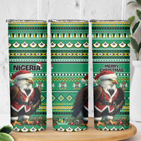 Nigeria Christmas Skinny Tumbler Eagle Santa African Pattern - Wonder Print Shop