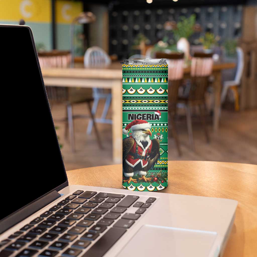Nigeria Christmas Skinny Tumbler Eagle Santa African Pattern - Wonder Print Shop