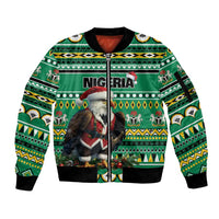 Nigeria Christmas Sleeve Zip Bomber Jacket Eagle Santa African Pattern - Wonder Print Shop