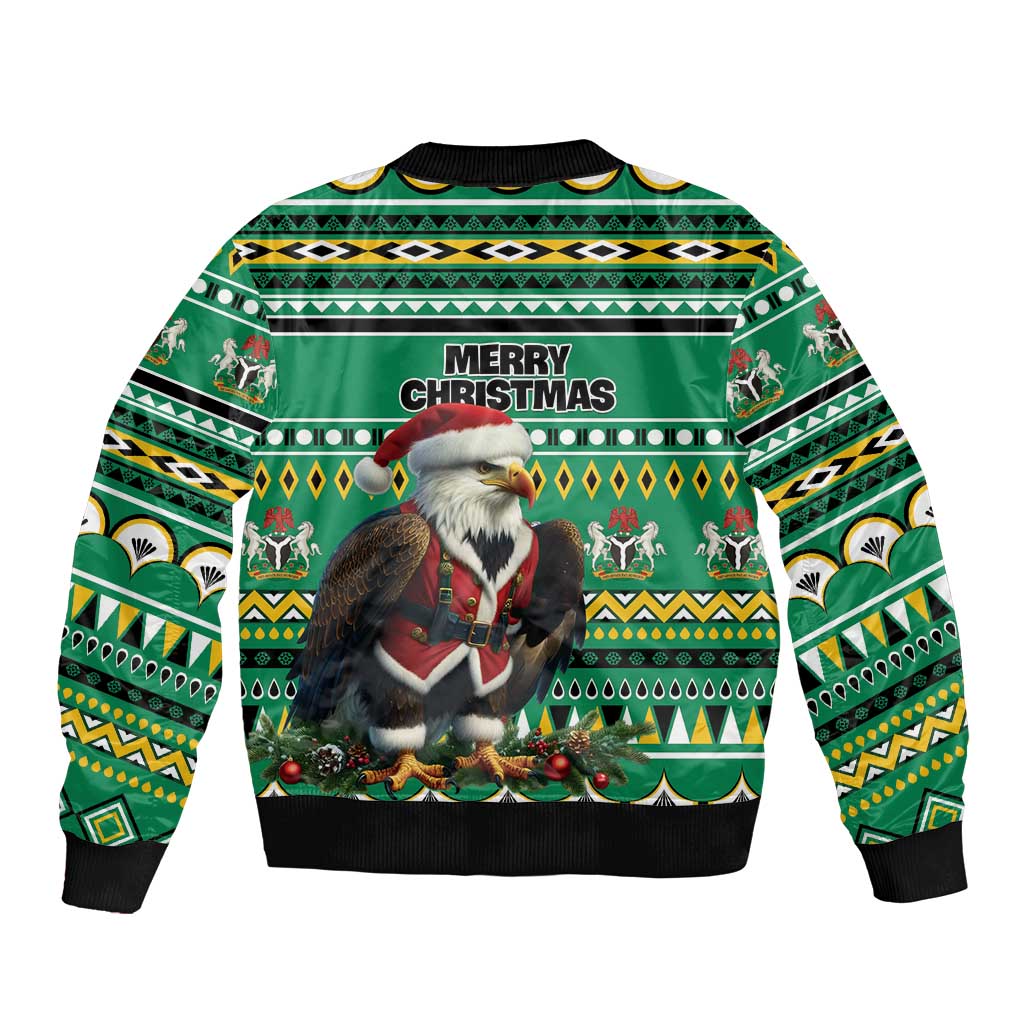 Nigeria Christmas Sleeve Zip Bomber Jacket Eagle Santa African Pattern - Wonder Print Shop