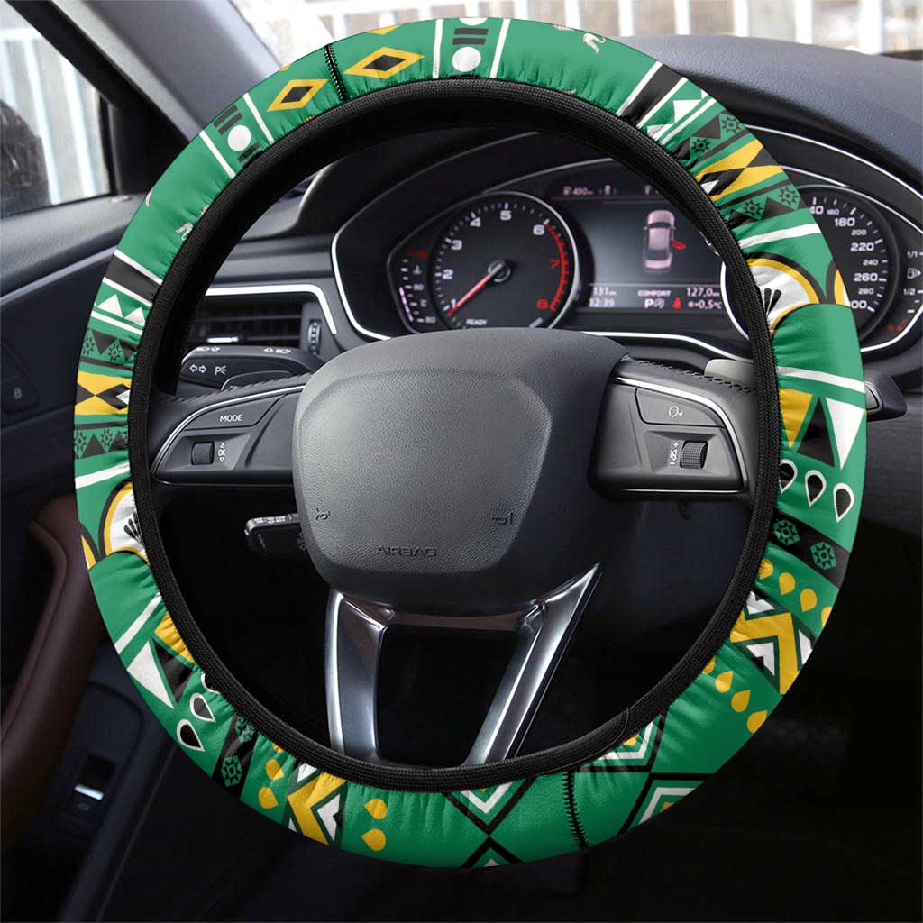 Nigeria Christmas Steering Wheel Cover Eagle Santa African Pattern - Wonder Print Shop