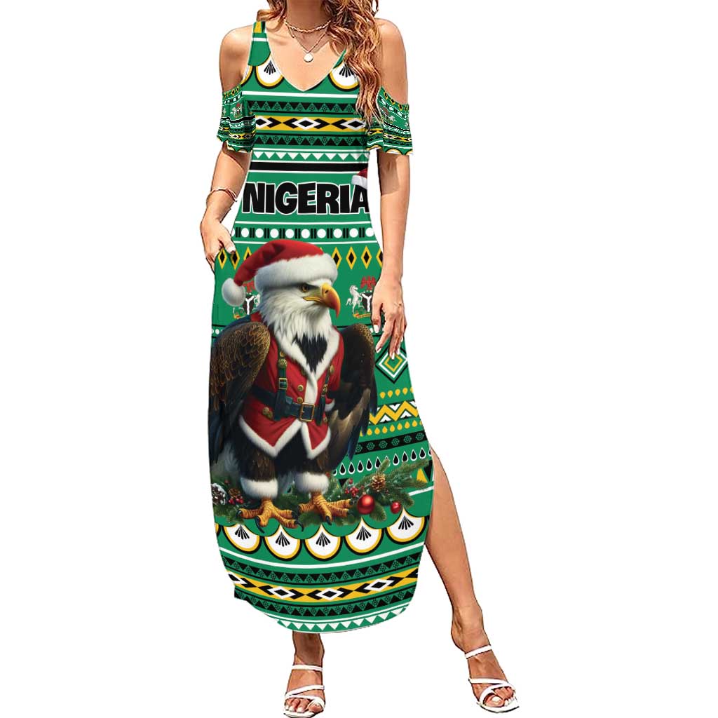 Nigeria Christmas Summer Maxi Dress Eagle Santa African Pattern - Wonder Print Shop