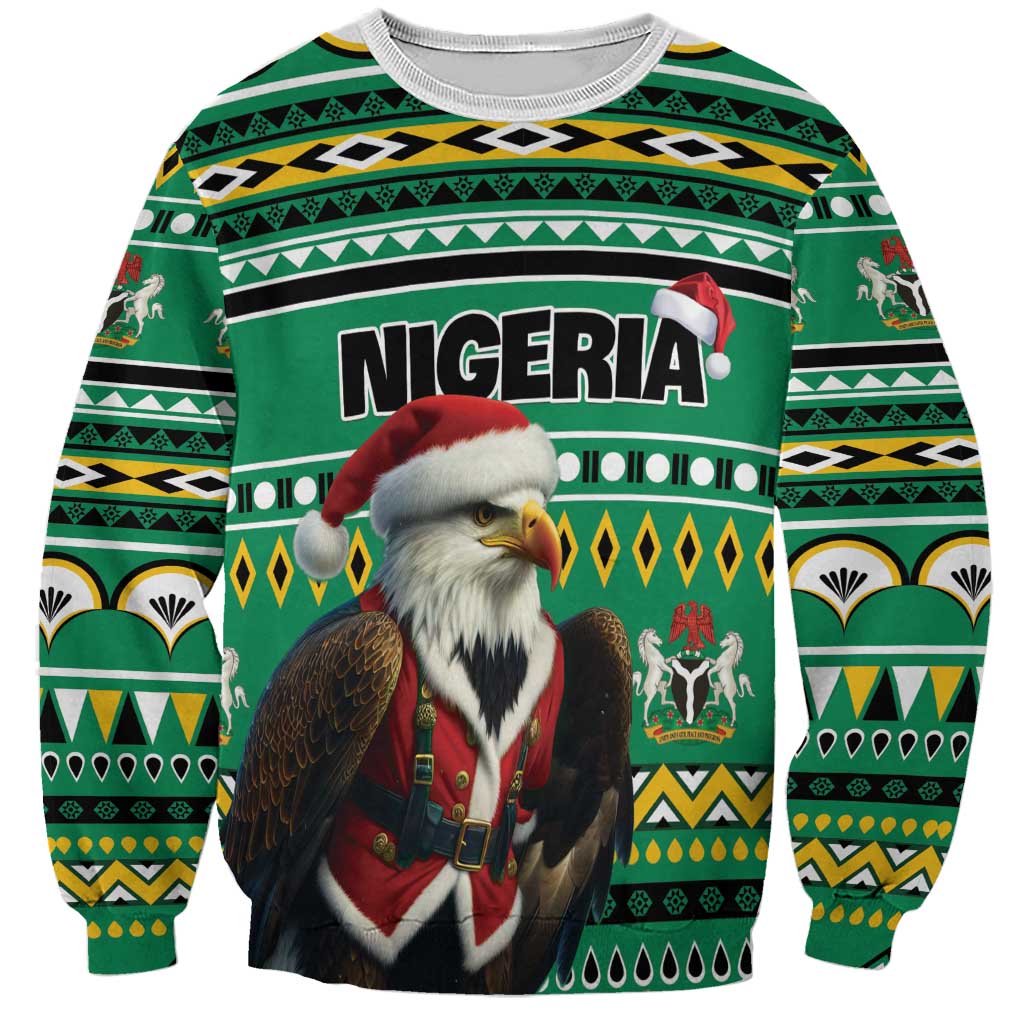 Nigeria Christmas Sweatshirt Eagle Santa African Pattern - Wonder Print Shop