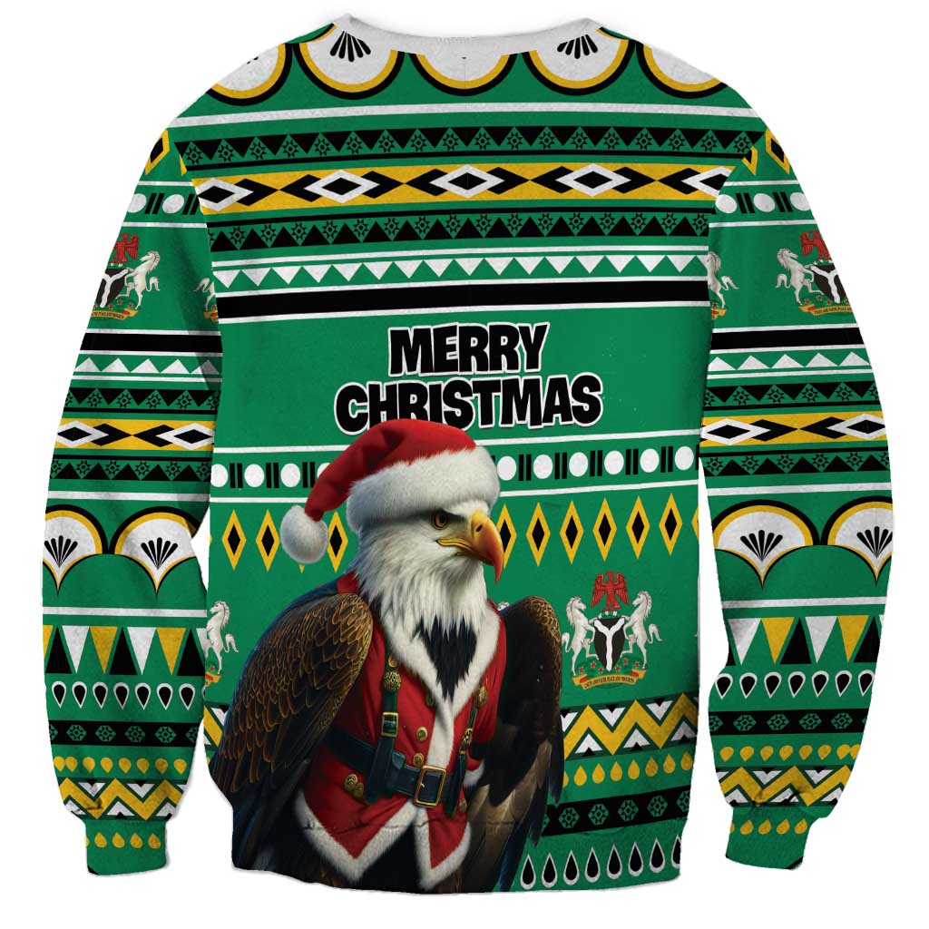 Nigeria Christmas Sweatshirt Eagle Santa African Pattern - Wonder Print Shop
