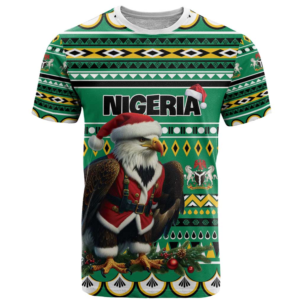 Nigeria Christmas T Shirt Eagle Santa African Pattern - Wonder Print Shop