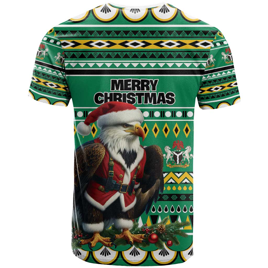 Nigeria Christmas T Shirt Eagle Santa African Pattern - Wonder Print Shop