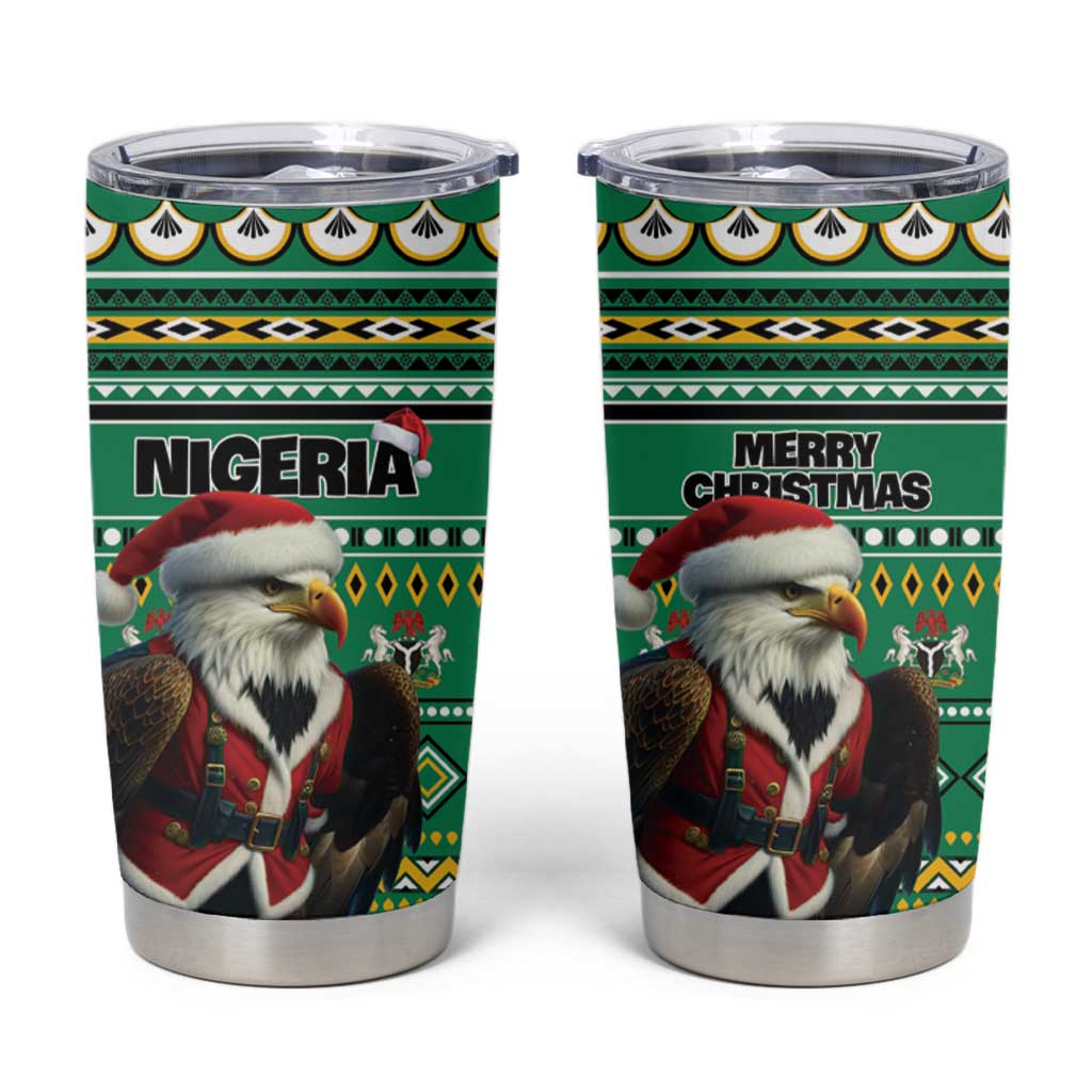 Nigeria Christmas Tumbler Cup Eagle Santa African Pattern - Wonder Print Shop